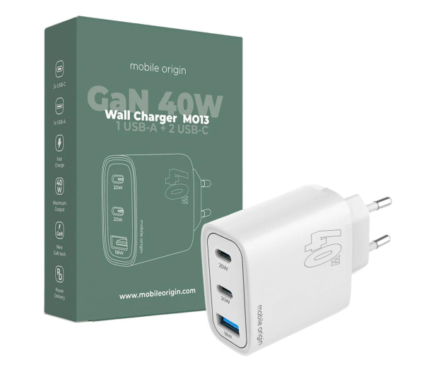Mobile Origin GaN 40W Wall Charger MO13 1 USB-A + 2 USB-C FRL-GAN40W-MO13 - 1319536 - zdjęcie